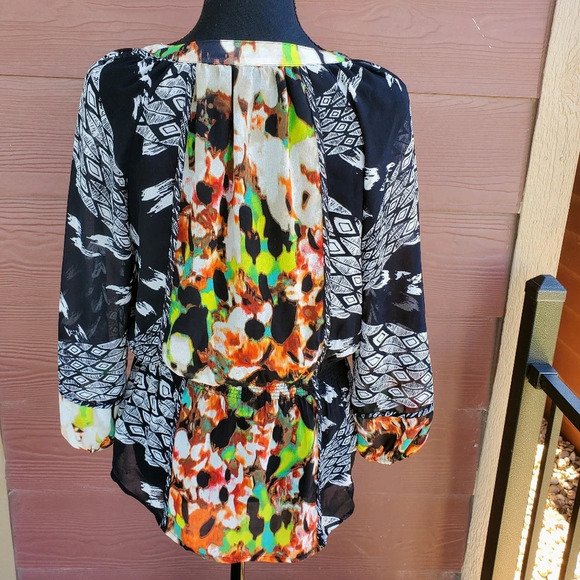 Calvin Klein Multi-Color Blouse W/Lining Elastic at Waist Petite S EUC - Picture 6 of 11